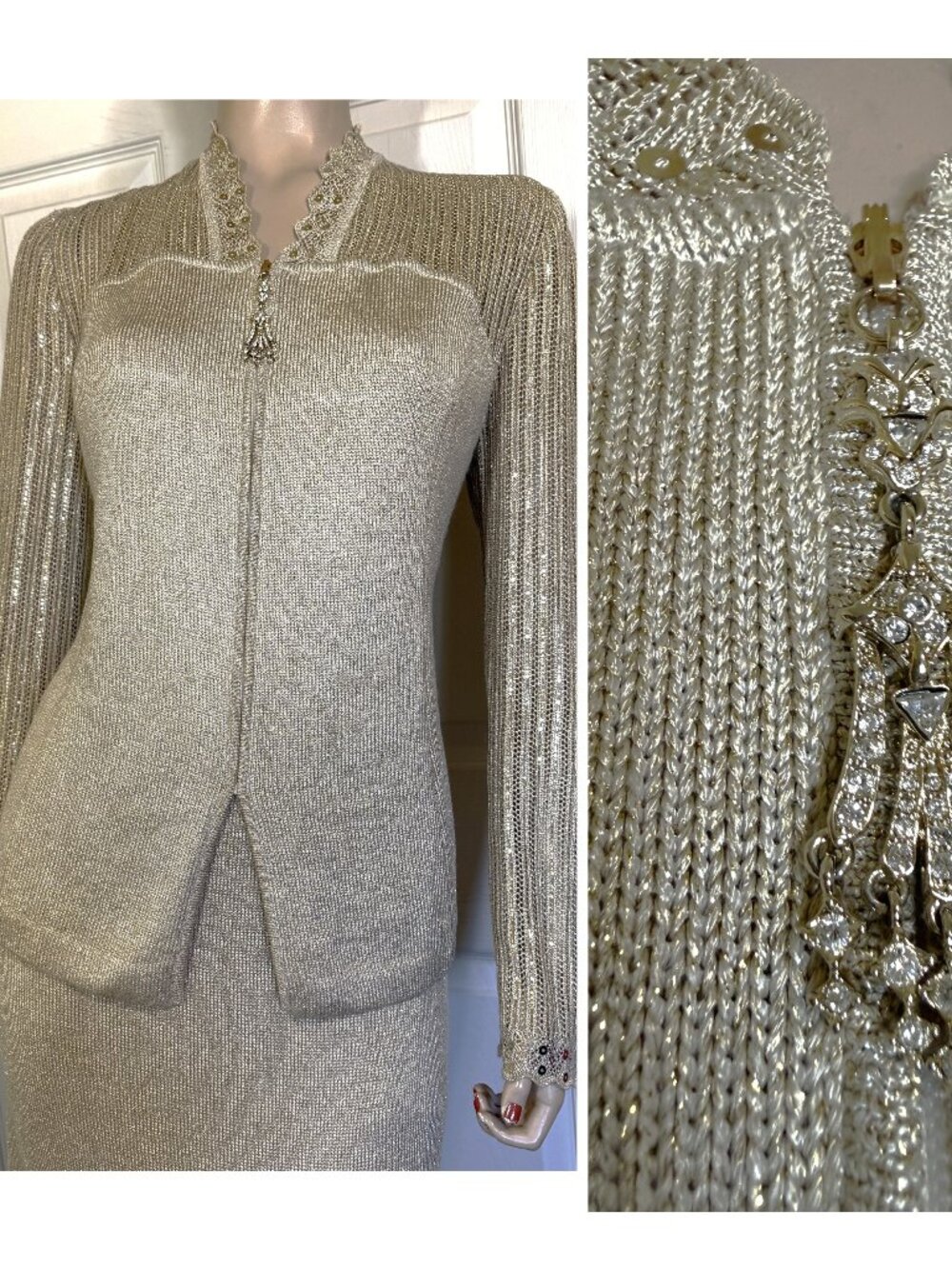 Excellent St John Gold Glitter Evening Jacket w Sparkle sz 16